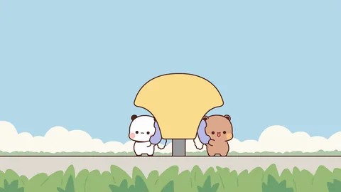 黄小B创作的一二和布布在伞下牵手